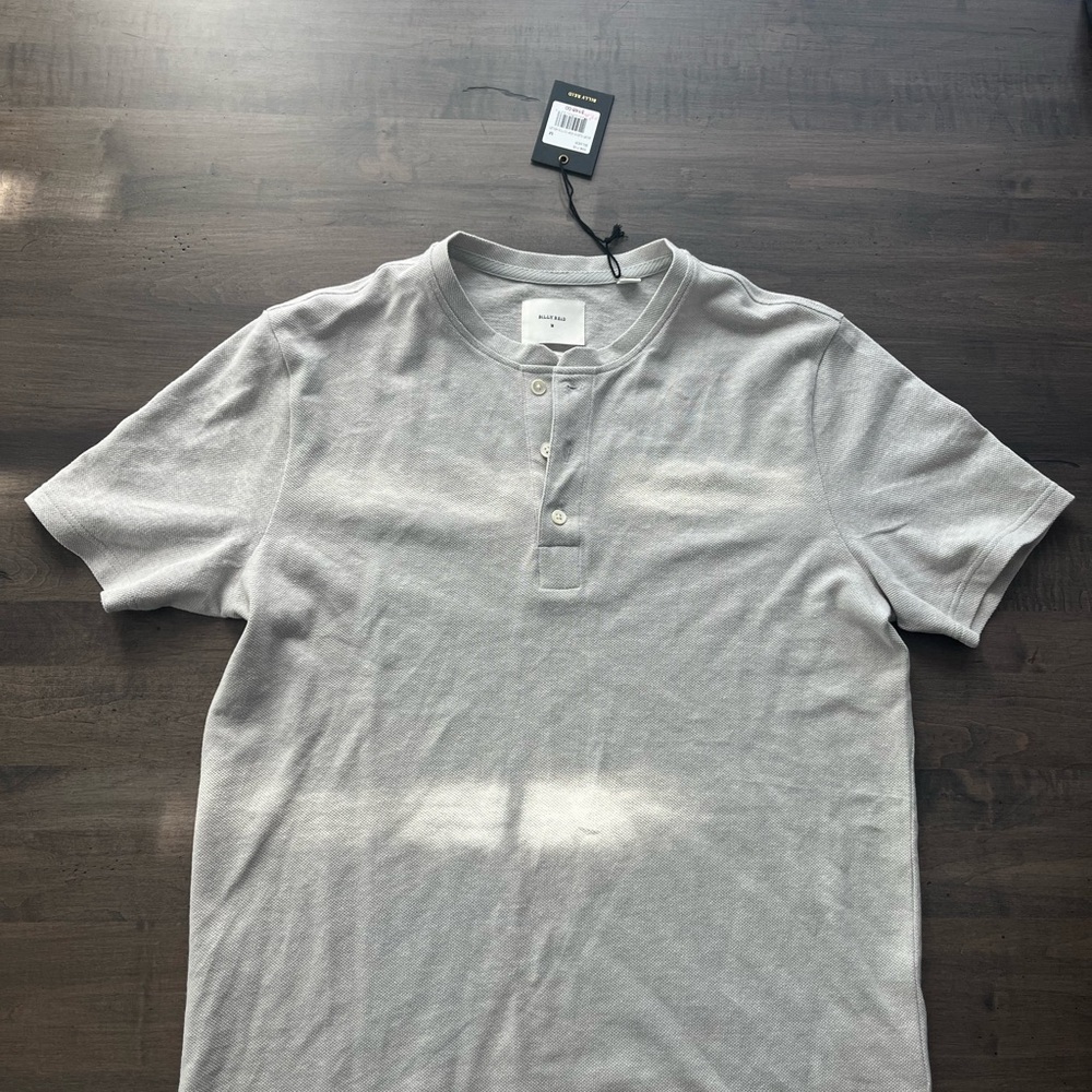 Men's Billy Reid Short Sleeve Hemp Cotton Henley SIZE M, NWT, Silver